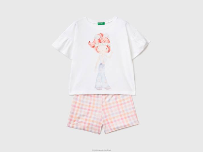 kinderen Benetton korte pyjama met glitterprint wit 4R622762