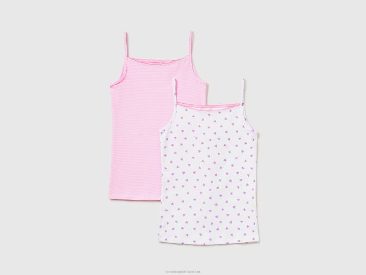 kinderen Benetton twee hemdjes met dessin van stretchkatoen wit 4R625507