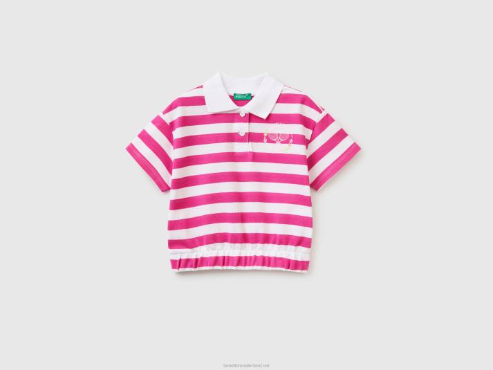 kinderen Benetton gestreept poloshirt met embleem fuchsia 4R625286