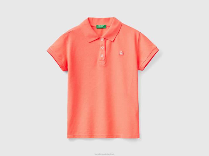 kinderen Benetton polo met korte mouwen van biologisch katoen oranje koraal 4R622484