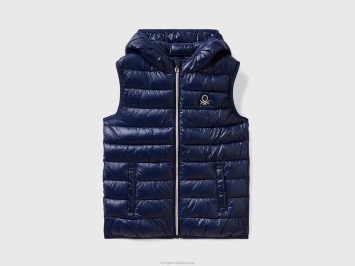 kinderen Benetton gewatteerde jas met capuchon donkerblauw 4R622442