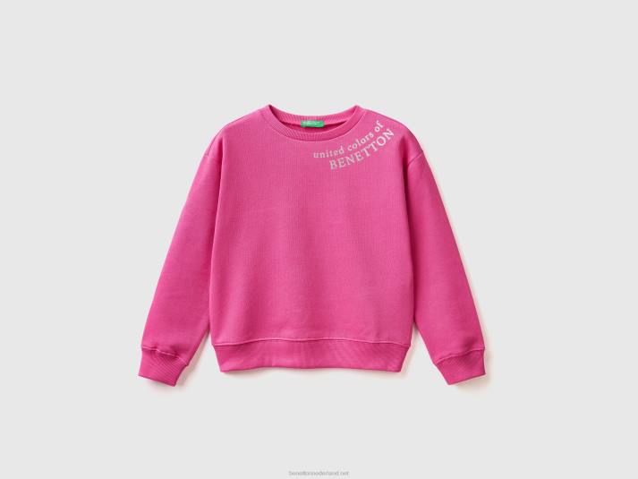 kinderen Benetton Sweatshirt van 100% katoen met logo fuchsia 4R622516