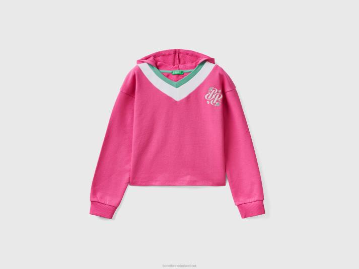 kinderen Benetton cropped hoodie met v-hals fuchsia 4R622517