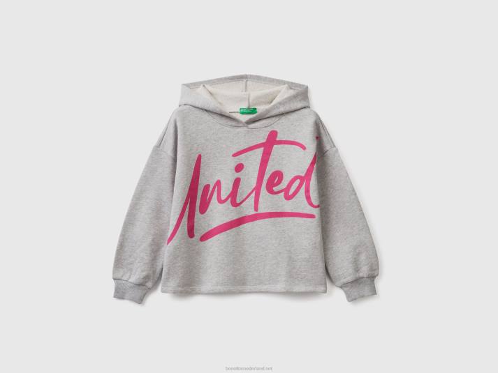 kinderen Benetton cropped sweatshirt met capuchon lichtgrijs 4R622524