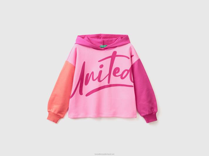 kinderen Benetton cropped sweatshirt met capuchon roze 4R622546