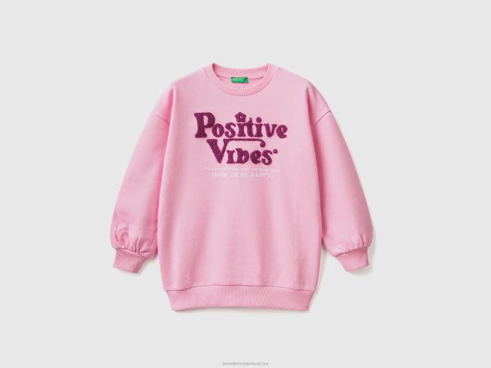 kinderen Benetton oversized hoodie met borduursel roze 4R622514