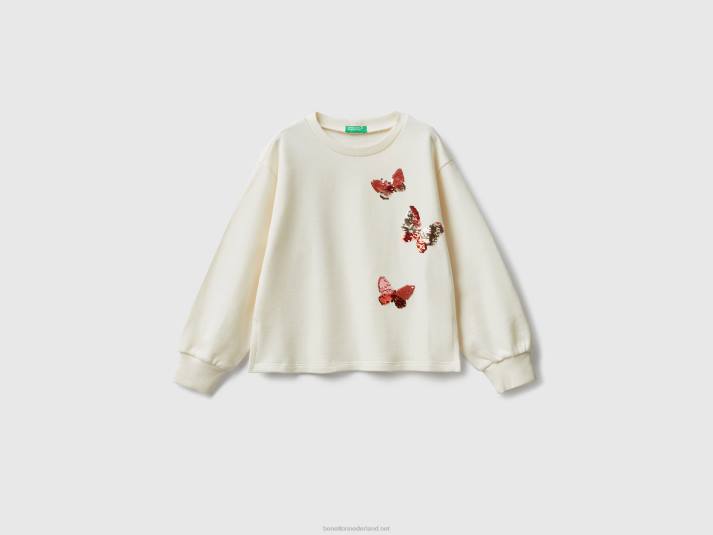 kinderen Benetton sweatshirt met omkeerbare pailletten romig wit 4R622534