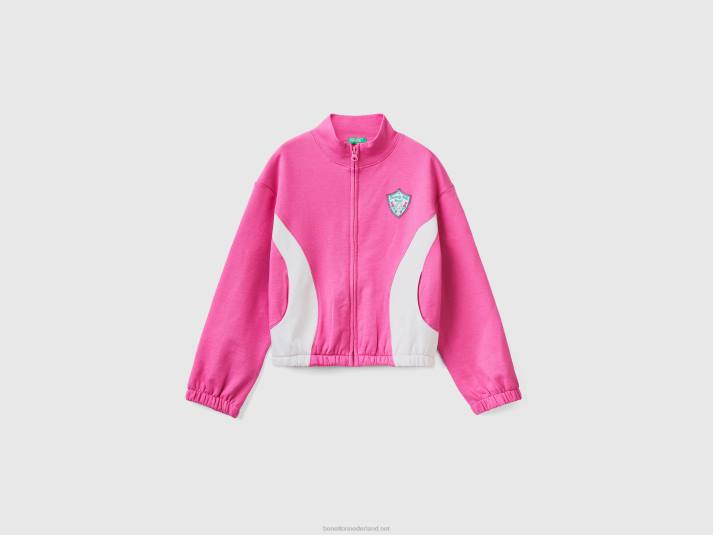 kinderen Benetton sweatshirt met rits en kuif fuchsia 4R622511