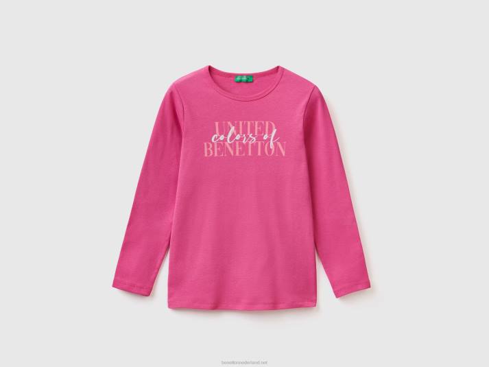 kinderen Benetton T-shirt met lange mouwen en glitterprint fuchsia 4R622485