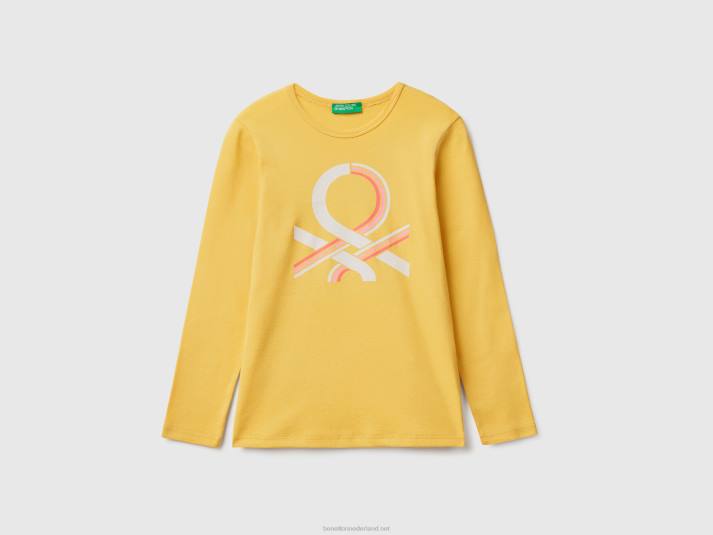 kinderen Benetton T-shirt met lange mouwen en glitterprint geel 4R625256