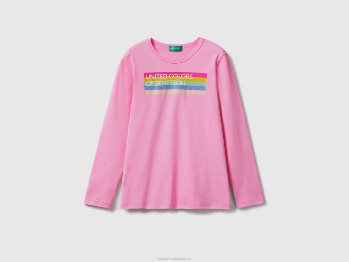 kinderen Benetton T-shirt met lange mouwen en glitterprint roze 4R625257