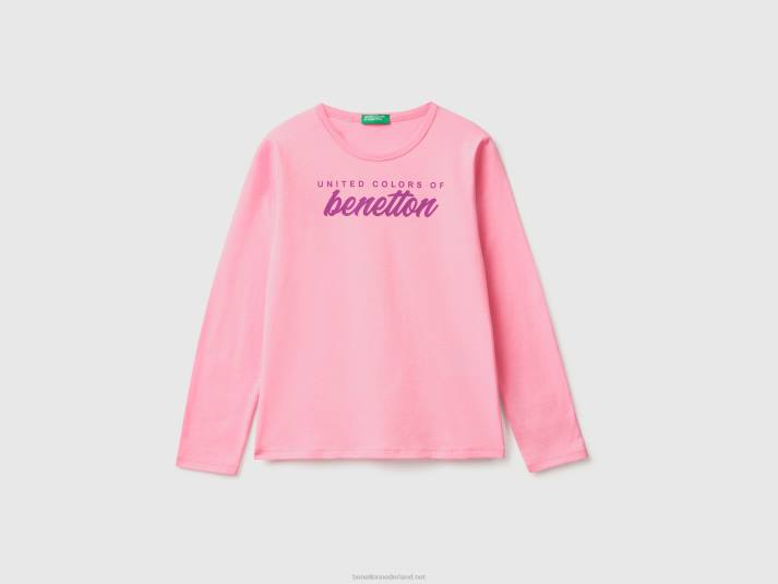 kinderen Benetton T-shirt met lange mouwen van 100% katoen roze 4R625258