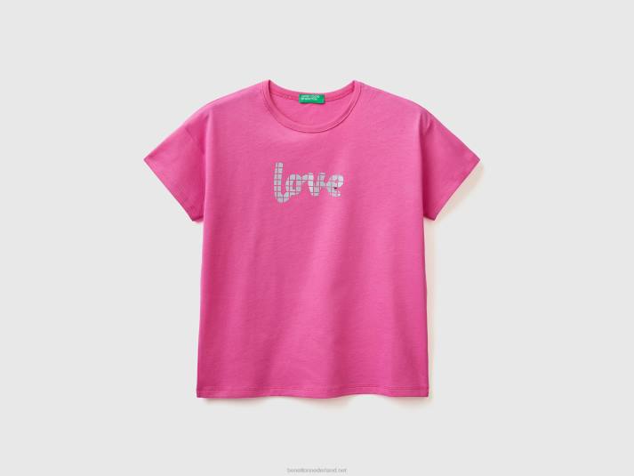 kinderen Benetton boxy fit t-shirt met appliqué fuchsia 4R625218