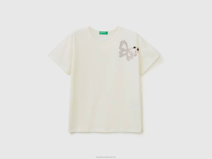 kinderen Benetton boxy fit t-shirt met appliqué romig wit 4R625254