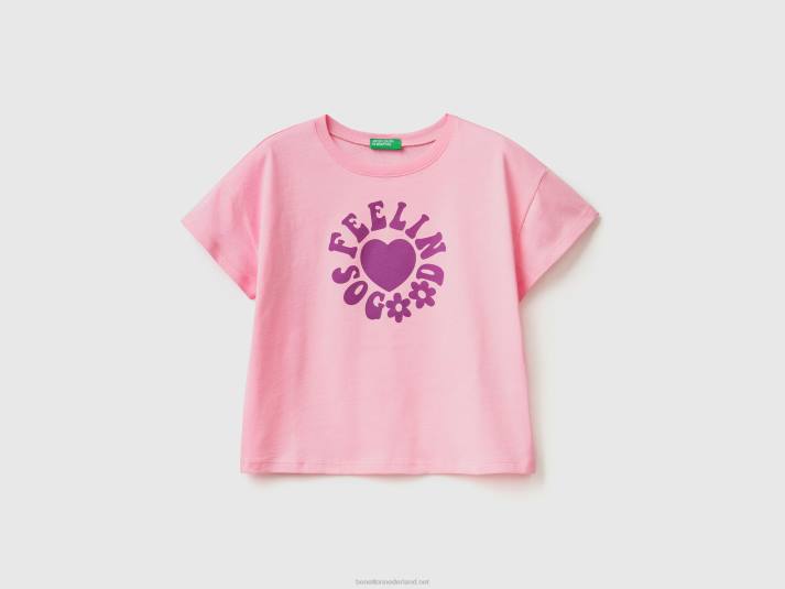 kinderen Benetton cropped T-shirt van zuiver katoen roze 4R625268