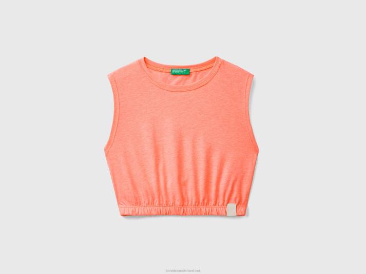 kinderen Benetton korte tanktop van gerecyclede stof neon-oranje 4R625261