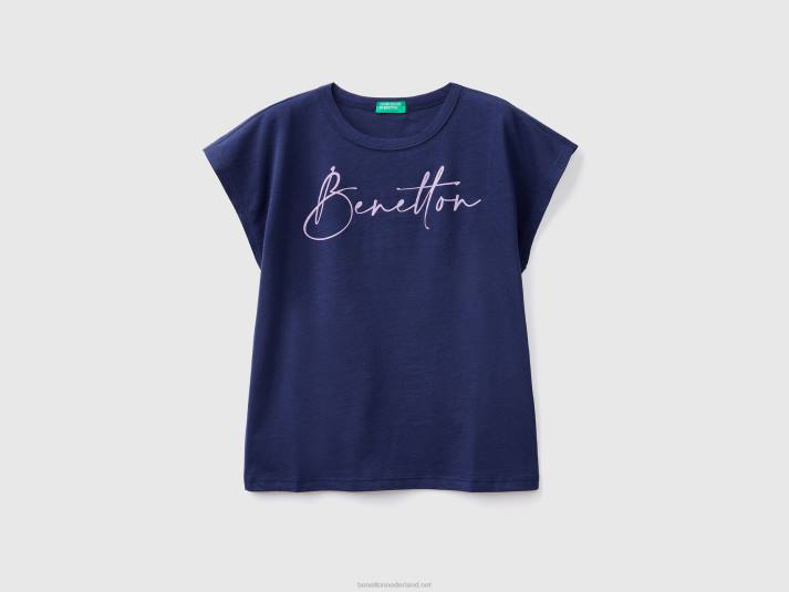 kinderen Benetton t-shirt met glitter print logo donkerblauw 4R625228