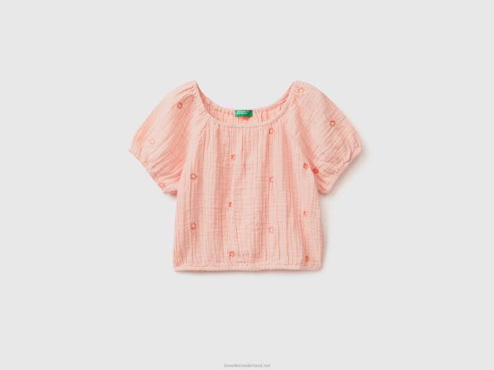 kinderen Benetton top met geborduurde bloemen zacht roze 4R625260