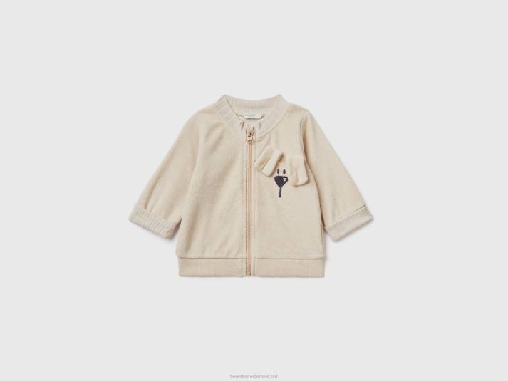 kinderen Benetton badstof sweatshirt met ritssluiting beige 4R623164