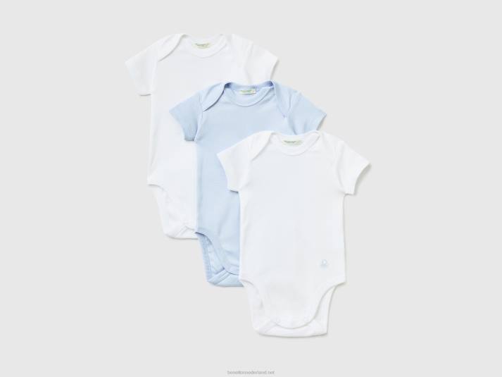 kinderen Benetton bodysuit in effen kleur van biologisch katoen lichtblauw 4R623212