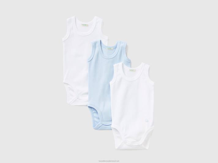 kinderen Benetton drie tanktopbody's in effen kleur lichtblauw 4R623216