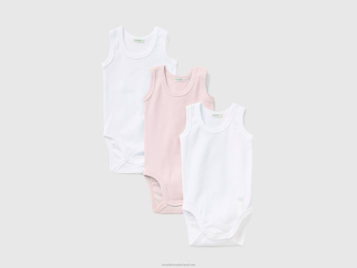 kinderen Benetton drie tanktopbody's in effen kleur roze 4R623215