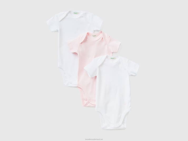 kinderen Benetton effen body set van biologisch katoen roze 4R623211