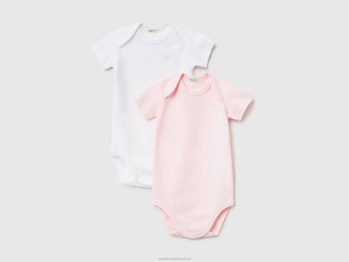 kinderen Benetton twee body's met korte mouwen van biologisch katoen zacht roze 4R623210