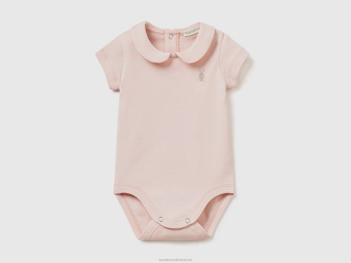 kinderen Benetton onesie met kraag van biologisch katoen zacht roze 4R623183