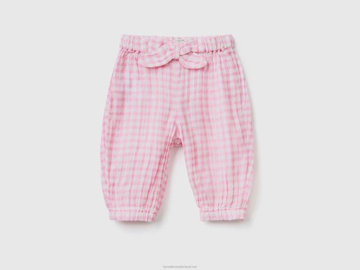 kinderen Benetton vichy broek met strik wit 4R625922