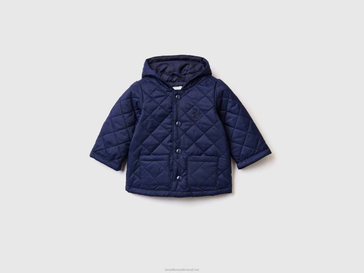 kinderen Benetton gewatteerde jas met capuchon donkerblauw 4R625742