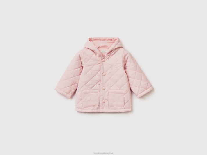 kinderen Benetton gewatteerde jas met capuchon zacht roze 4R625741