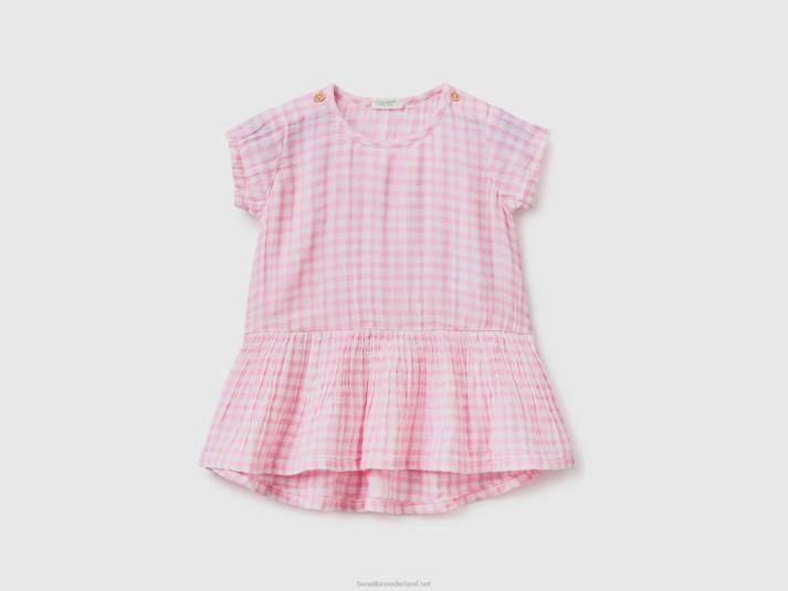 kinderen Benetton vichy jurk van zuiver katoen wit 4R623285