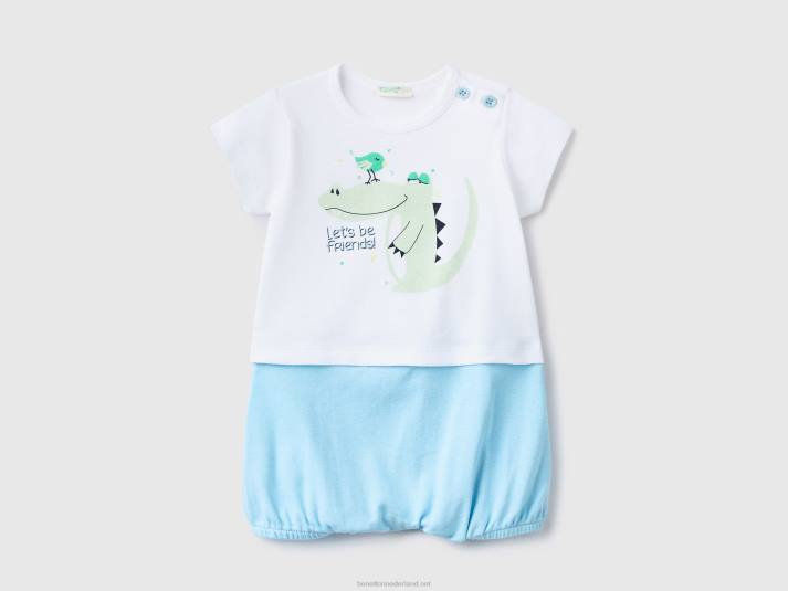 kinderen Benetton colourblock onesie van biologisch katoen lichtblauw 4R623207