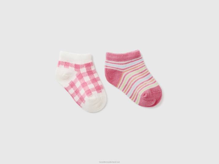 kinderen Benetton twee korte jacquardsokken roze 4R623305