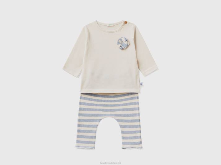 kinderen Benetton t-shirt en broek outfit beige 4R625748