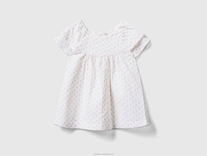 kinderen Benetton bloemenblouse van stretchkatoen wit 4R623217