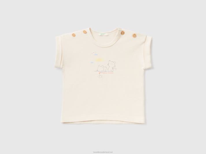 kinderen Benetton T-shirt met korte mouwen en print vanille 4R623152