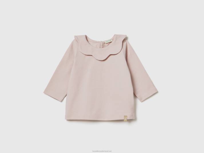 kinderen Benetton T-shirt met lange mouwen en kraag zacht roze 4R625793