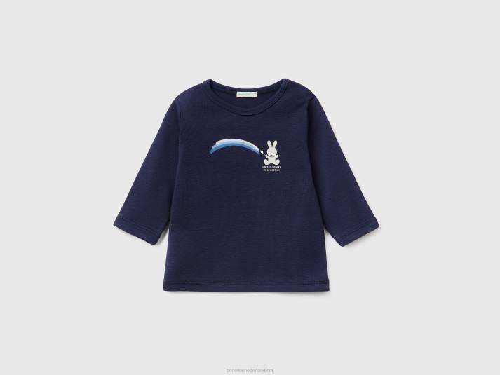 kinderen Benetton T-shirt met lange mouwen van 100% biologisch katoen donkerblauw 4R625850