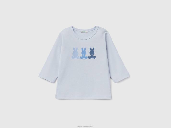 kinderen Benetton T-shirt met lange mouwen van 100% biologisch katoen hemelsblauw 4R625789