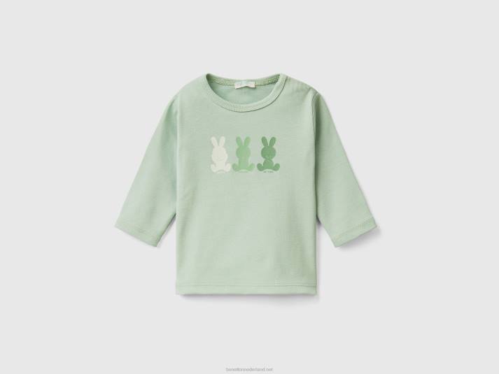 kinderen Benetton T-shirt met lange mouwen van 100% biologisch katoen licht groen 4R625836