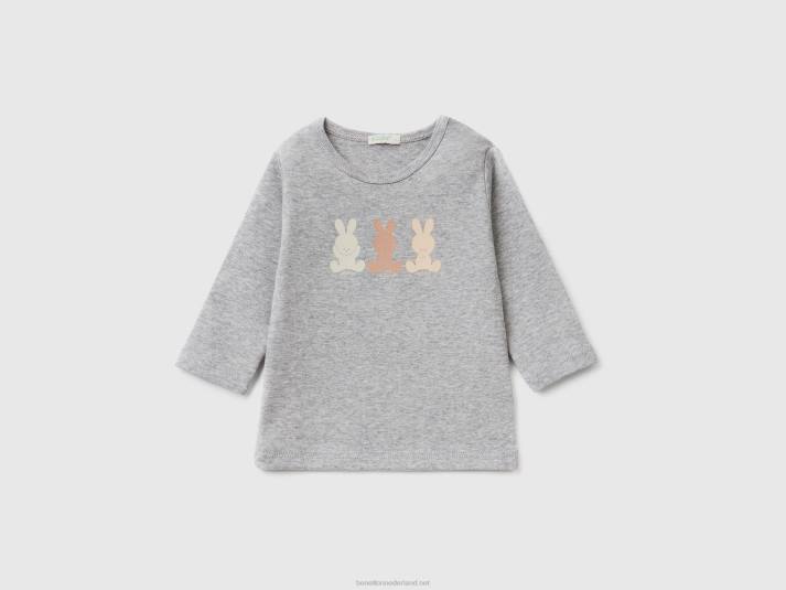 kinderen Benetton T-shirt met lange mouwen van 100% biologisch katoen lichtgrijs 4R623133