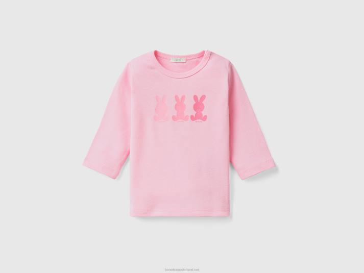 kinderen Benetton T-shirt met lange mouwen van 100% biologisch katoen roze 4R623158