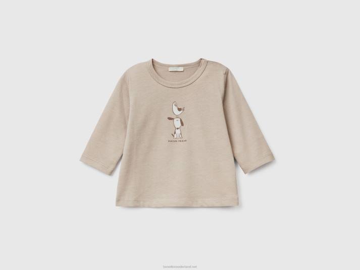 kinderen Benetton T-shirt met lange mouwen van biologisch katoen beige 4R625783