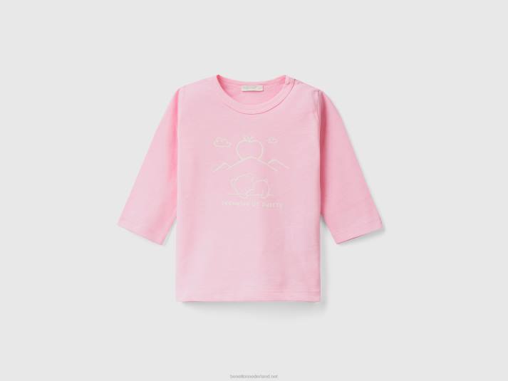 kinderen Benetton T-shirt met lange mouwen van biologisch katoen roze 4R625781