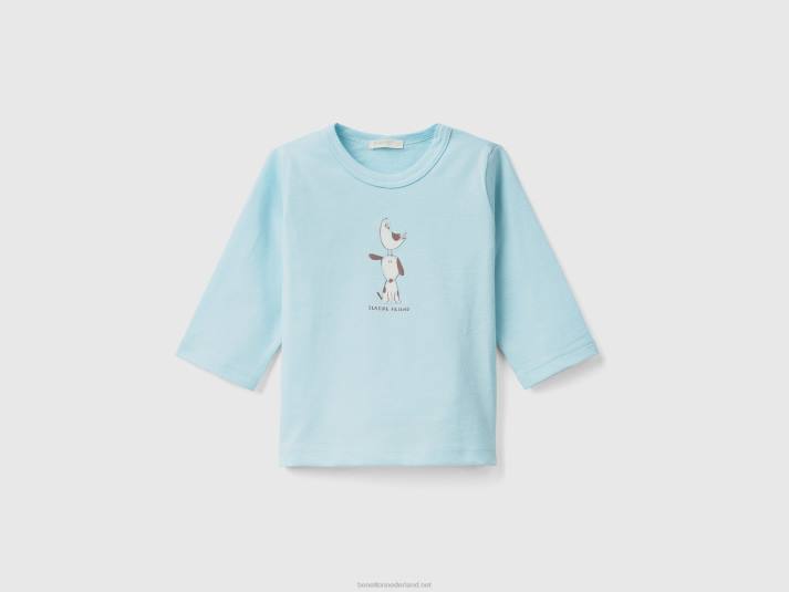 kinderen Benetton T-shirt met lange mouwen van biologisch katoen turkoois 4R623324