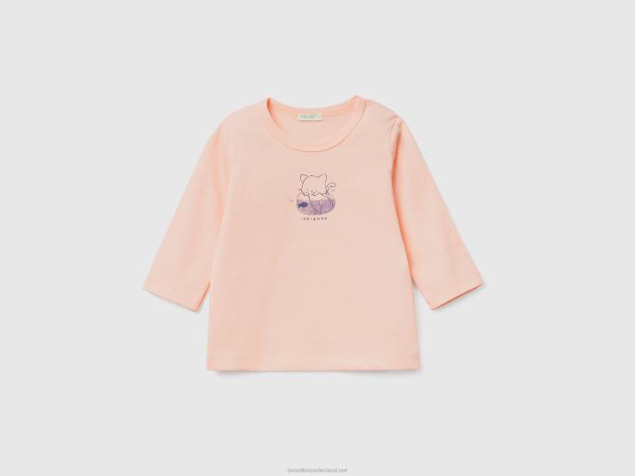 kinderen Benetton T-shirt met lange mouwen van biologisch katoen zacht roze 4R625792