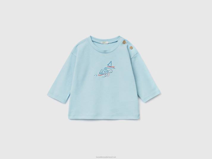 kinderen Benetton T-shirt van 100% katoen met print turkoois 4R625791