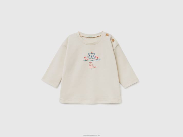 kinderen Benetton T-shirt van 100% katoen met print vanille 4R625849